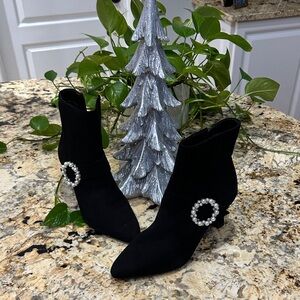 Alex Marie Black Ankle Boots with Pearl Accent